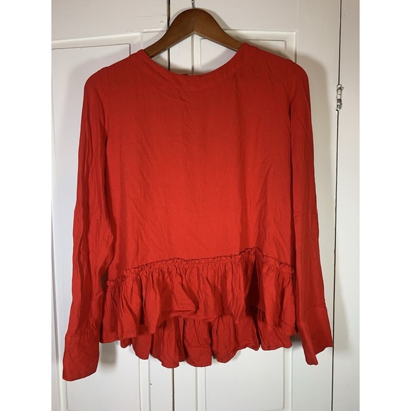 Anthropologie Cloth & Stone Red Blouse Top Womens Small Open Back Ruffle - Picture 2 of 12